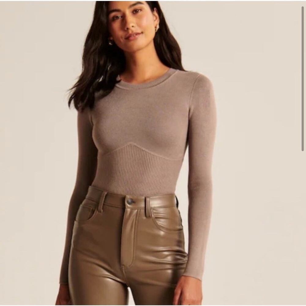 Abercrombie & Fitch Taupe Crew Neck Corset Sweater Bodysuit Stretch‎ Size Small